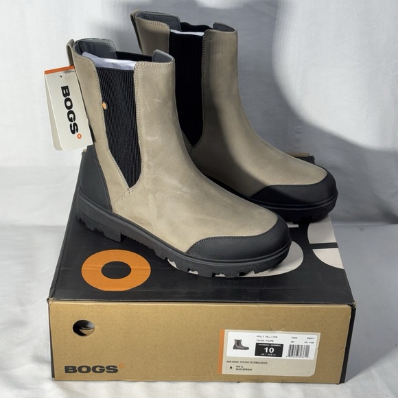 Bogs Shoes - Bogs Holly Chelsea Leather Waterproof Women's Casual Boots, Taupe, Sz. 10‎ NEW